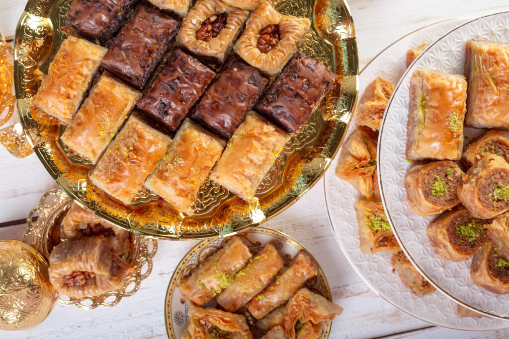 traditional dessert baklava,well known in middle east and delicious. Close up.
